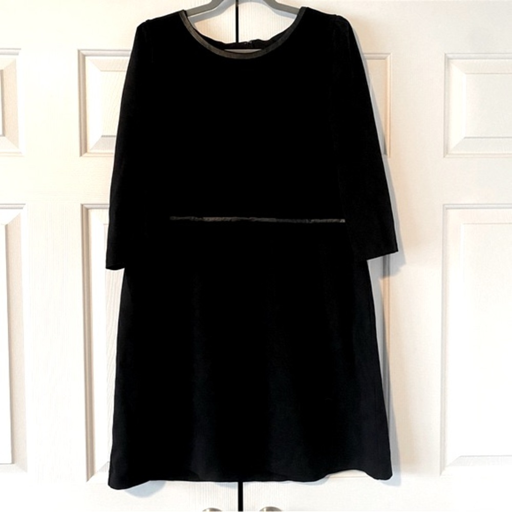Talbots Black 3/4 Sleeves Dress With Faux Leather Trim, 16